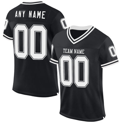 Custom Black White Mesh Authentic Throwback Football Jersey - Sky-Custom