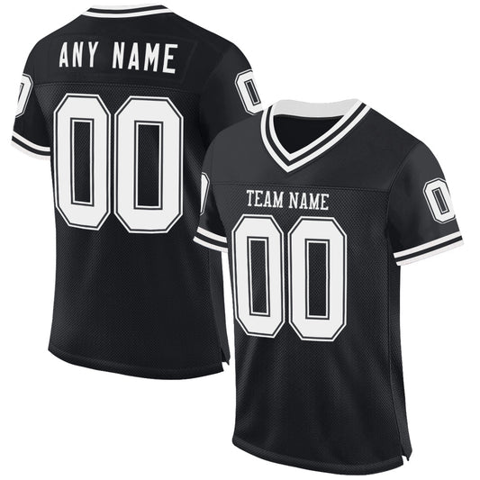 Custom Black White Mesh Authentic Throwback Football Jersey - Sky-Custom