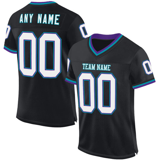 Custom Black Purple-Teal Mesh Authentic Throwback Football Jersey - Sky-Custom