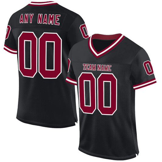 Custom Black Maroon-White Mesh Authentic Throwback Football Jersey - Sky-Custom