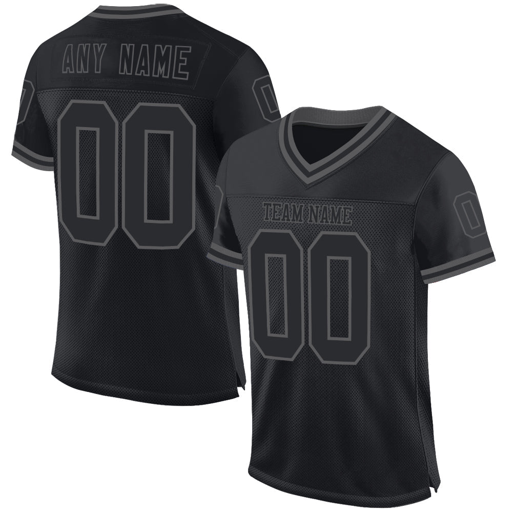 Custom Black Steel Gray Mesh Authentic Throwback Football Jersey - Sky-Custom