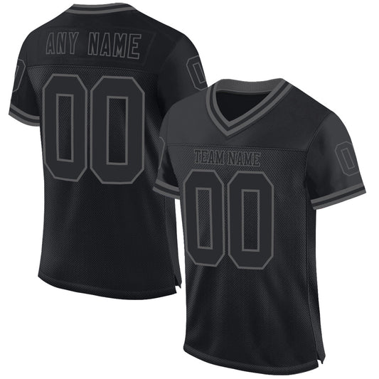 Custom Black Steel Gray Mesh Authentic Throwback Football Jersey - Sky-Custom