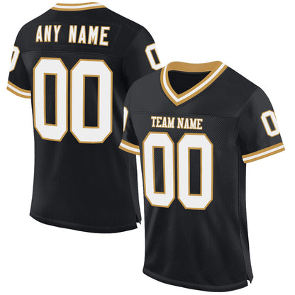 Custom Black White-Old Gold Mesh Authentic Throwback Football Jersey - Sky-Custom