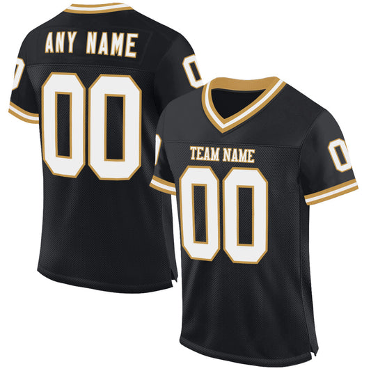 Custom Black White-Old Gold Mesh Authentic Throwback Football Jersey - Sky-Custom