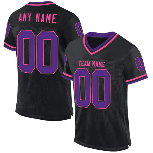 Custom Black Purple-Pink Mesh Authentic Throwback Football Jersey - Sky-Custom
