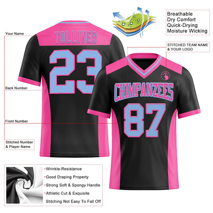 Custom Black Light Blue-Pink Mesh Authentic Football Jersey - Sky-Custom