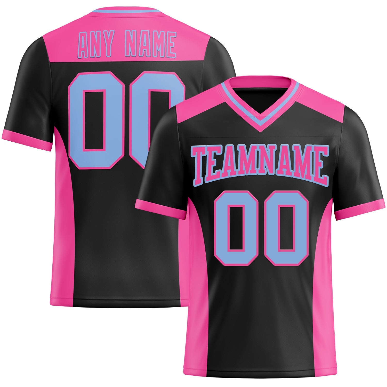 Custom Black Light Blue-Pink Mesh Authentic Football Jersey - Sky-Custom