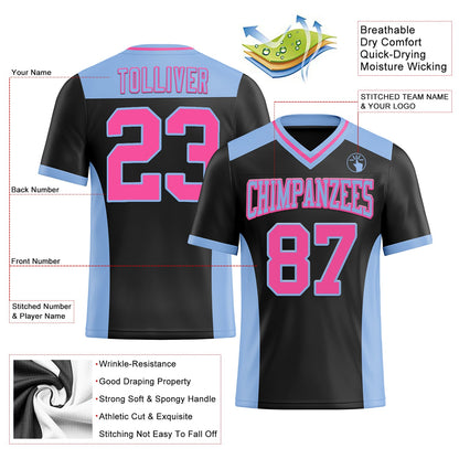 Custom Black Pink-Light Blue Mesh Authentic Football Jersey - Sky-Custom