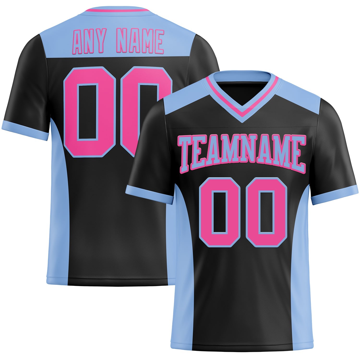 Custom Black Pink-Light Blue Mesh Authentic Football Jersey - Sky-Custom
