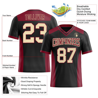 Custom Black Cream-Crimson Mesh Authentic Football Jersey - Sky-Custom