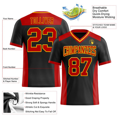 Custom Black Red-Yellow Mesh Authentic Football Jersey - Sky-Custom