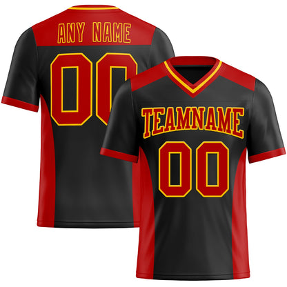 Custom Black Red-Yellow Mesh Authentic Football Jersey - Sky-Custom