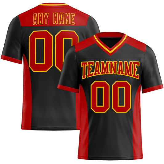 Custom Black Red-Yellow Mesh Authentic Football Jersey - Sky-Custom