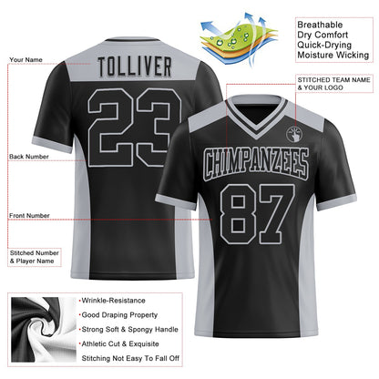 Custom Black Gray Mesh Authentic Football Jersey - Sky-Custom