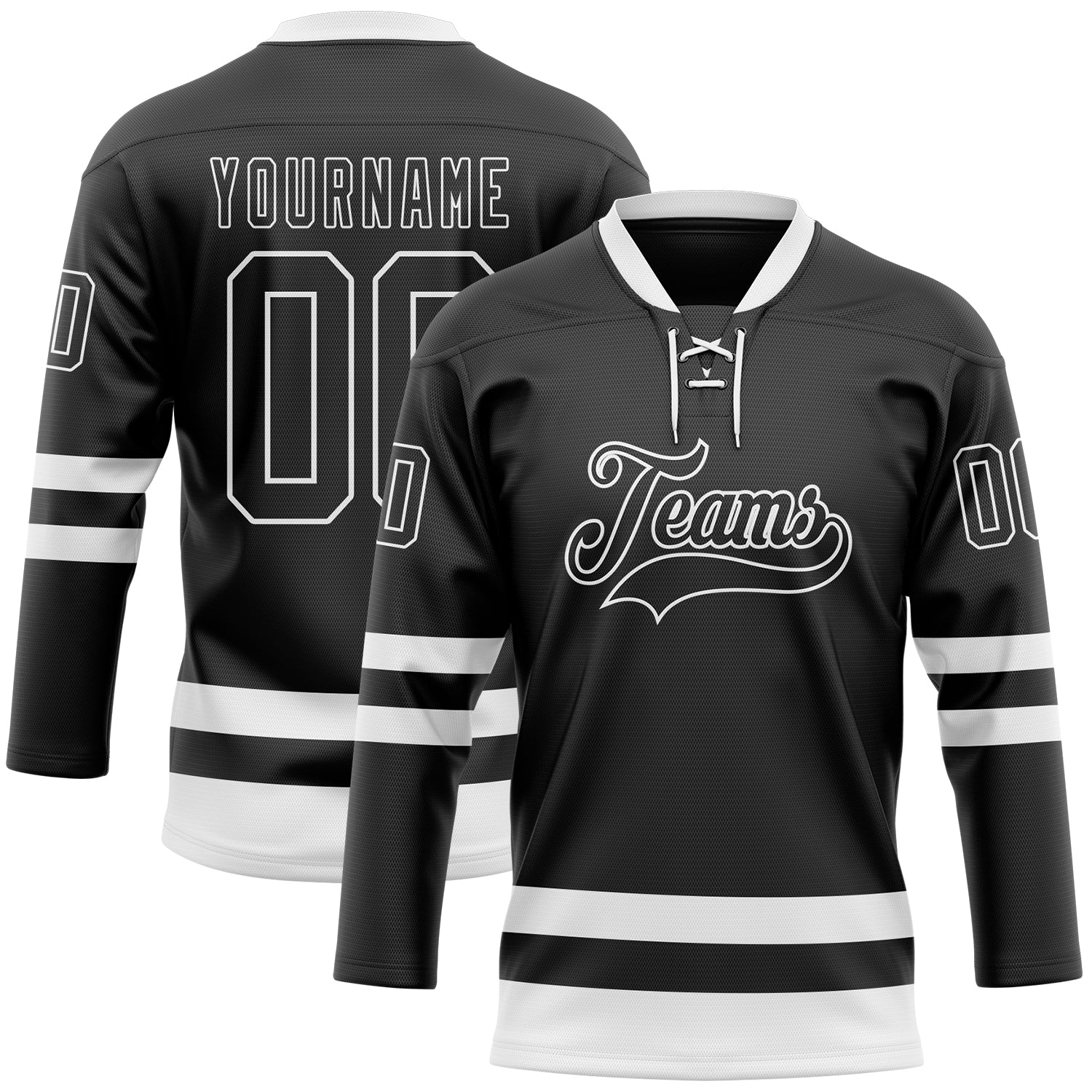 Custom Black White Hockey Lace Neck Jersey - Sky-Custom