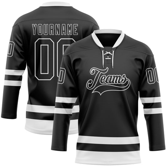 Custom Black White Hockey Lace Neck Jersey - Sky-Custom