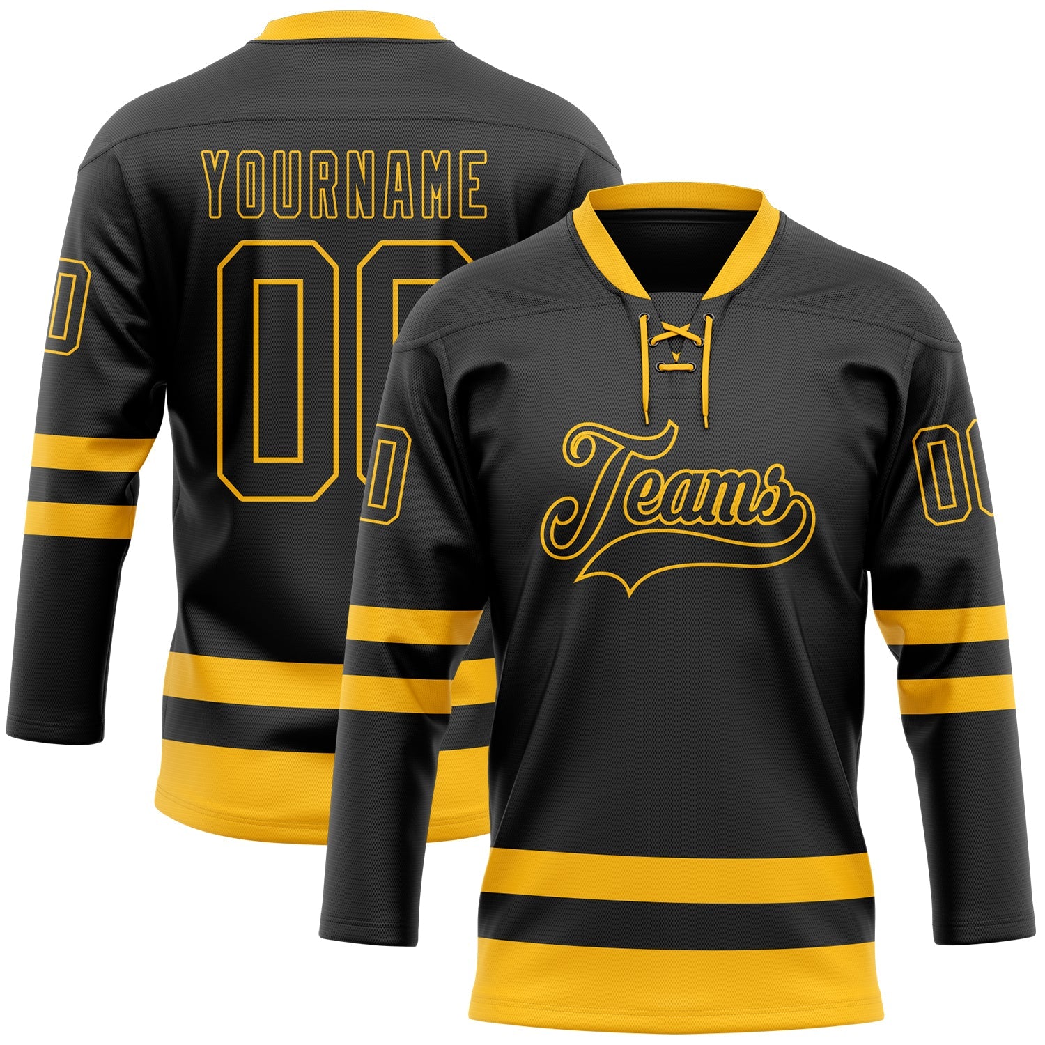 Custom Black Gold Hockey Lace Neck Jersey - Sky-Custom