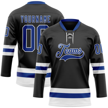 Custom Black Royal-White Hockey Lace Neck Jersey - Sky-Custom