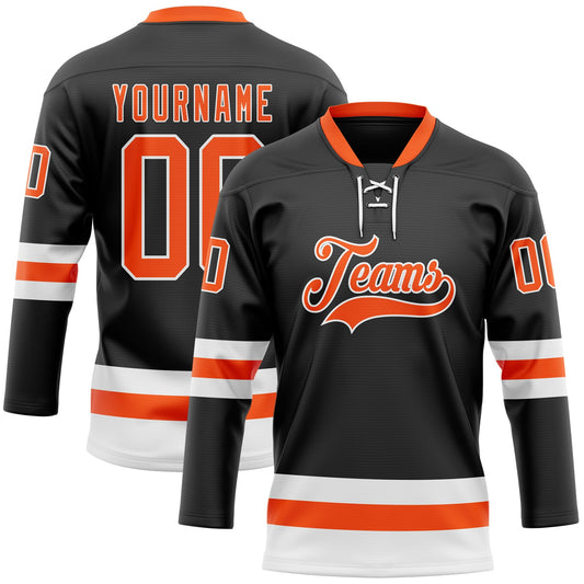 Custom Black Orange-White Hockey Lace Neck Jersey - Sky-Custom