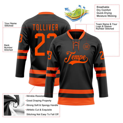 Custom Black Orange Hockey Lace Neck Jersey - Sky-Custom