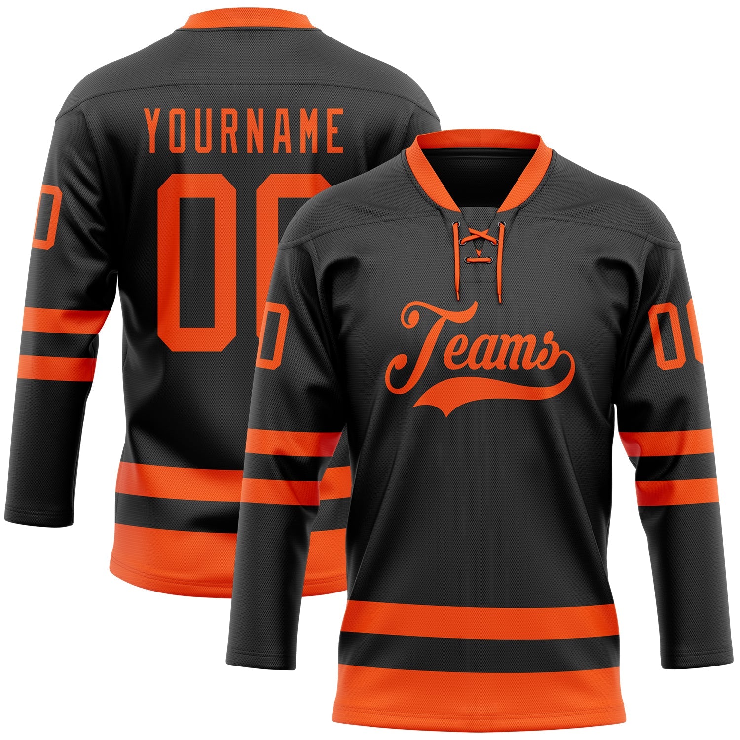 Custom Black Orange Hockey Lace Neck Jersey - Sky-Custom