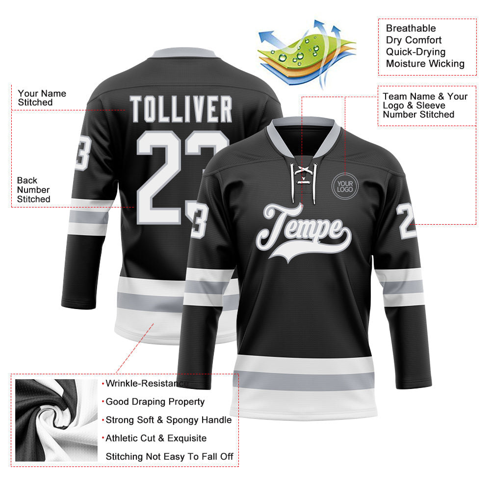 Custom Black White-Gray Hockey Lace Neck Jersey - Sky-Custom