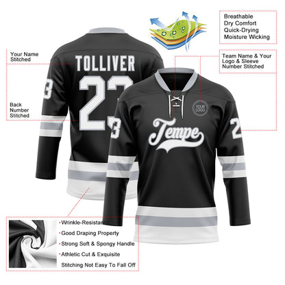Custom Black White-Gray Hockey Lace Neck Jersey - Sky-Custom
