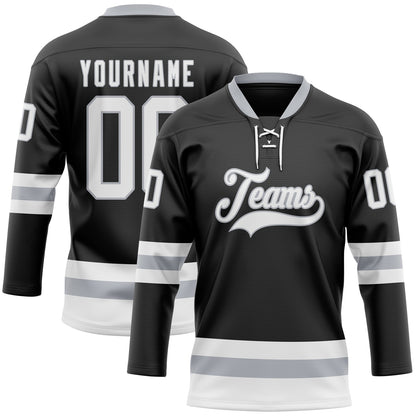 Custom Black White-Gray Hockey Lace Neck Jersey - Sky-Custom