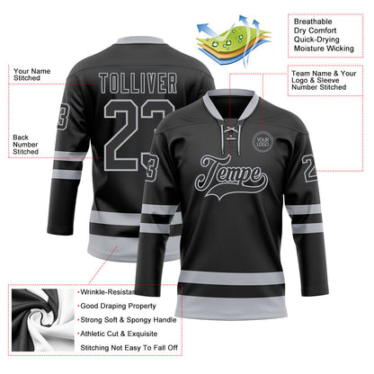 Custom Black Gray Hockey Lace Neck Jersey - Sky-Custom