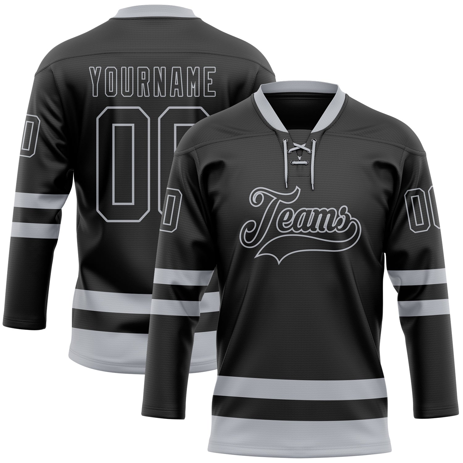 Custom Black Gray Hockey Lace Neck Jersey - Sky-Custom