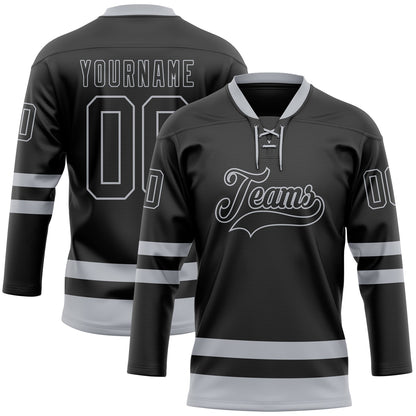Custom Black Gray Hockey Lace Neck Jersey - Sky-Custom