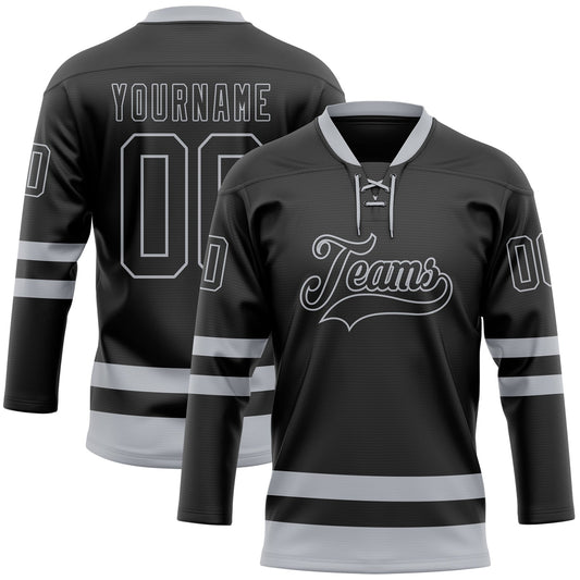 Custom Black Gray Hockey Lace Neck Jersey - Sky-Custom