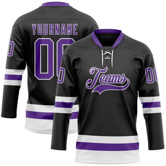Custom Black Purple-White Hockey Lace Neck Jersey - Sky-Custom
