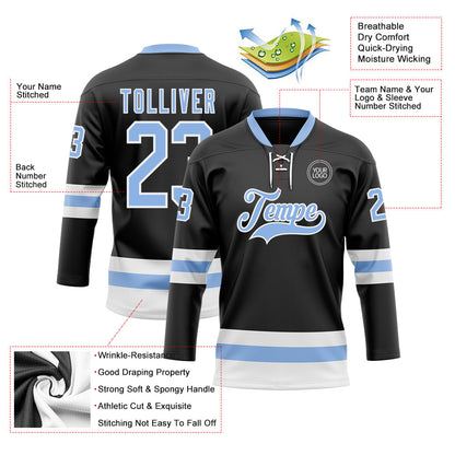 Custom Black Light Blue-White Hockey Lace Neck Jersey - Sky-Custom