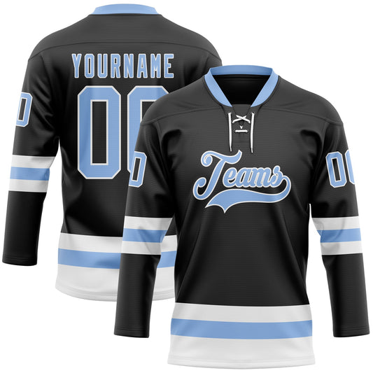 Custom Black Light Blue-White Hockey Lace Neck Jersey - Sky-Custom