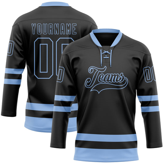 Custom Black Light Blue Hockey Lace Neck Jersey - Sky-Custom