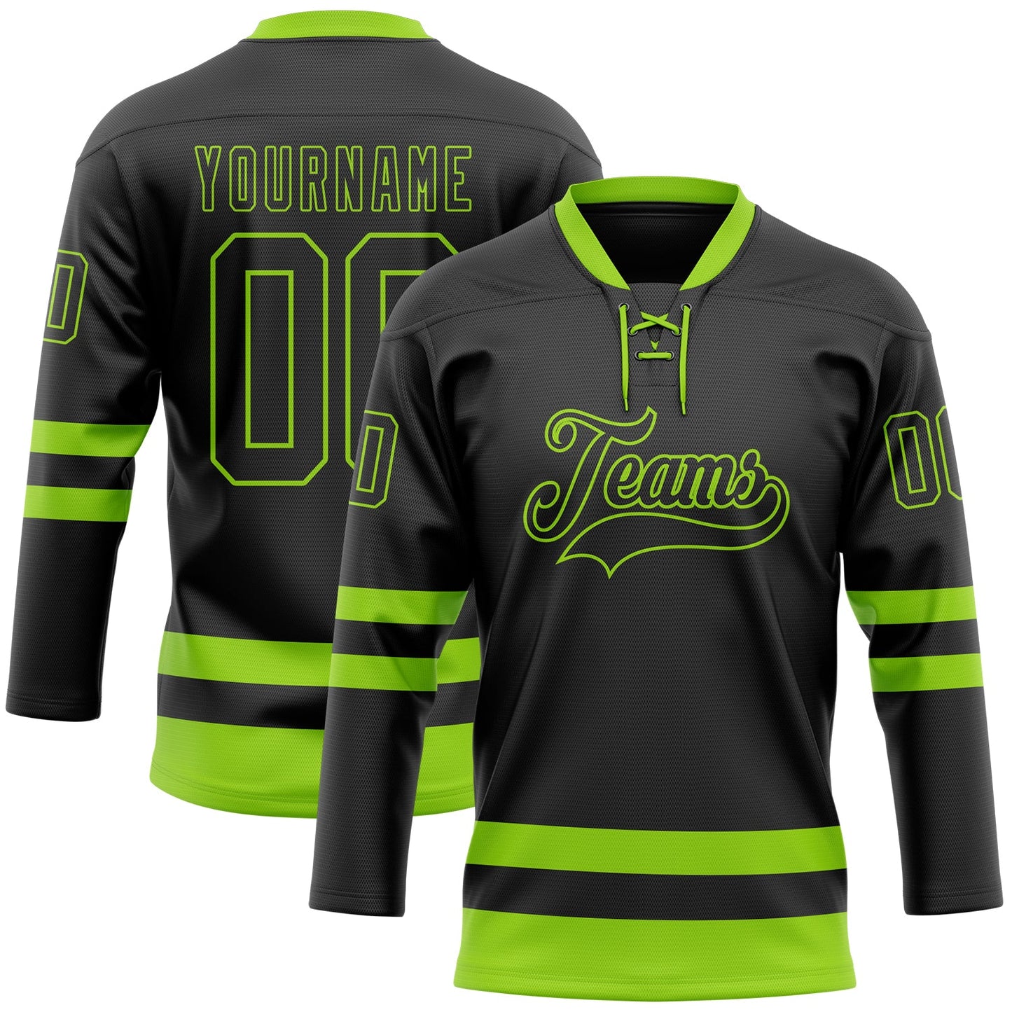 Custom Black Neon Green Hockey Lace Neck Jersey - Sky-Custom