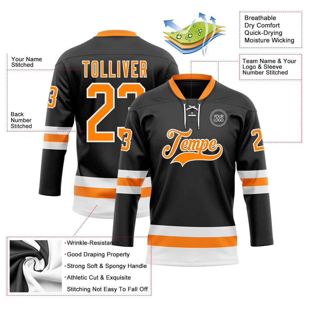 Custom Black Bay Orange-White Hockey Lace Neck Jersey - Sky-Custom