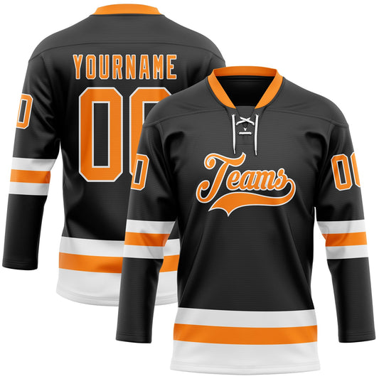 Custom Black Bay Orange-White Hockey Lace Neck Jersey - Sky-Custom