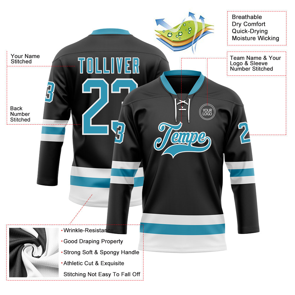 Custom Black Panther Blue-White Hockey Lace Neck Jersey - Sky-Custom
