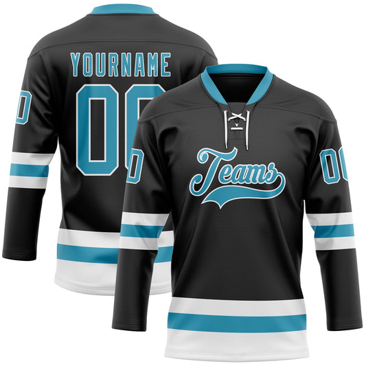 Custom Black Panther Blue-White Hockey Lace Neck Jersey - Sky-Custom