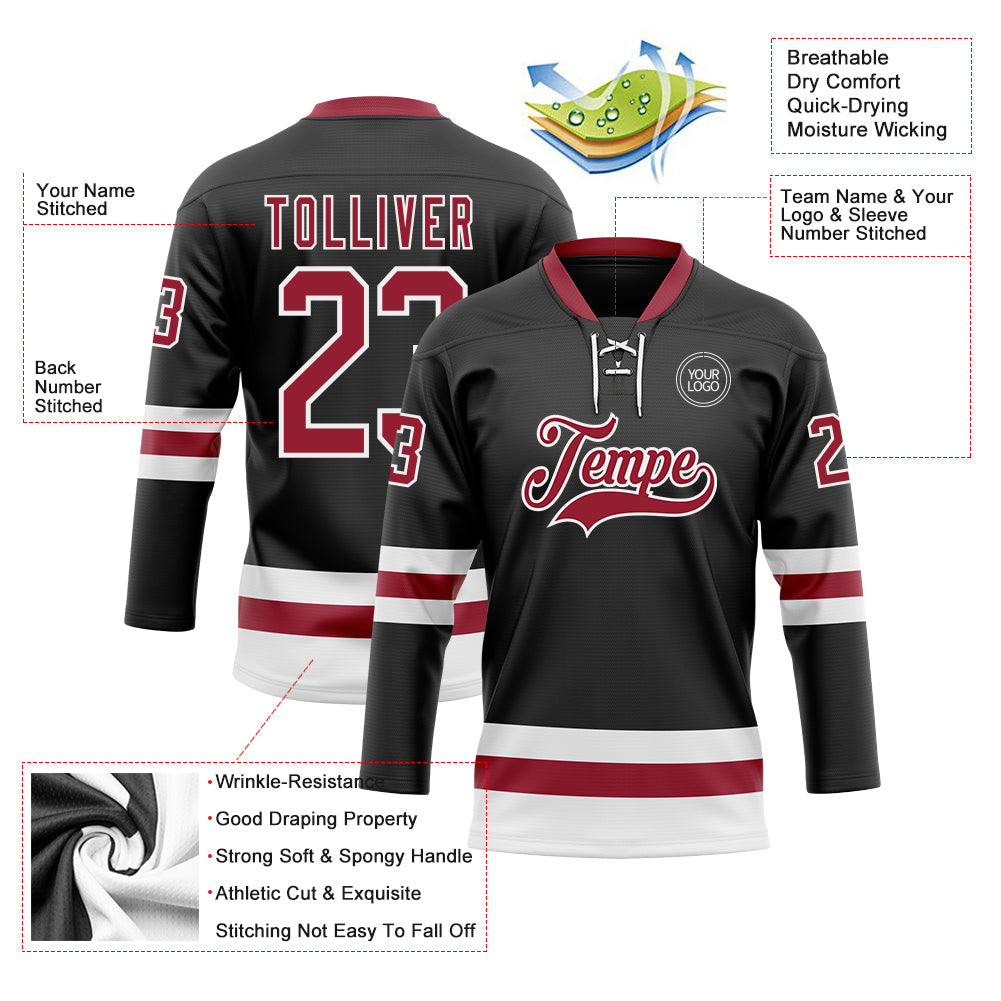 Custom Black Cardinal-White Hockey Lace Neck Jersey - Sky-Custom