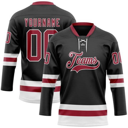 Custom Black Cardinal-White Hockey Lace Neck Jersey - Sky-Custom