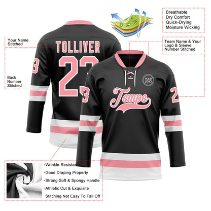 Custom Black Medium Pink-White Hockey Lace Neck Jersey - Sky-Custom