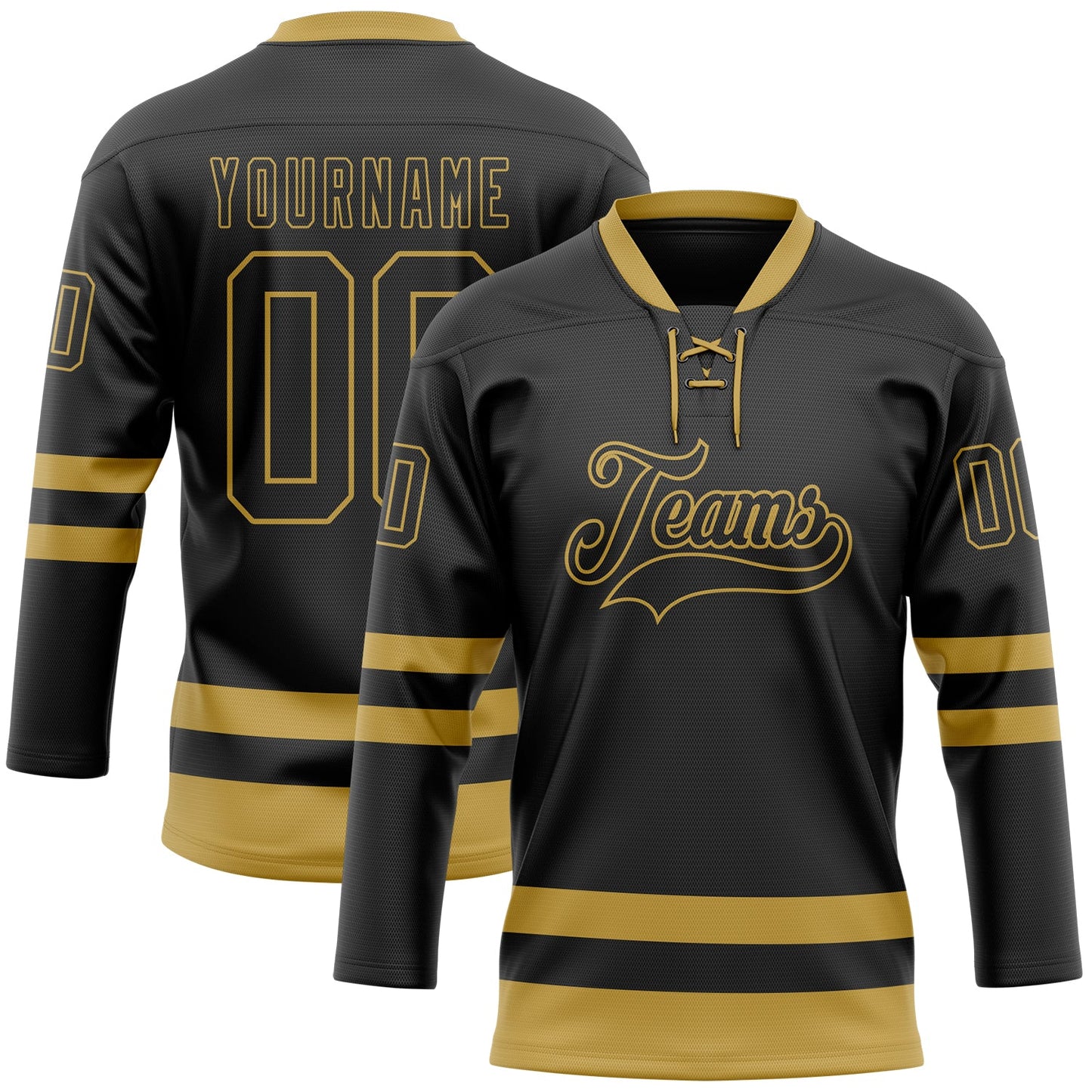 Custom Black Old Gold Hockey Lace Neck Jersey - Sky-Custom