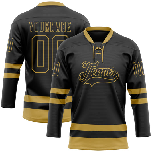 Custom Black Old Gold Hockey Lace Neck Jersey - Sky-Custom