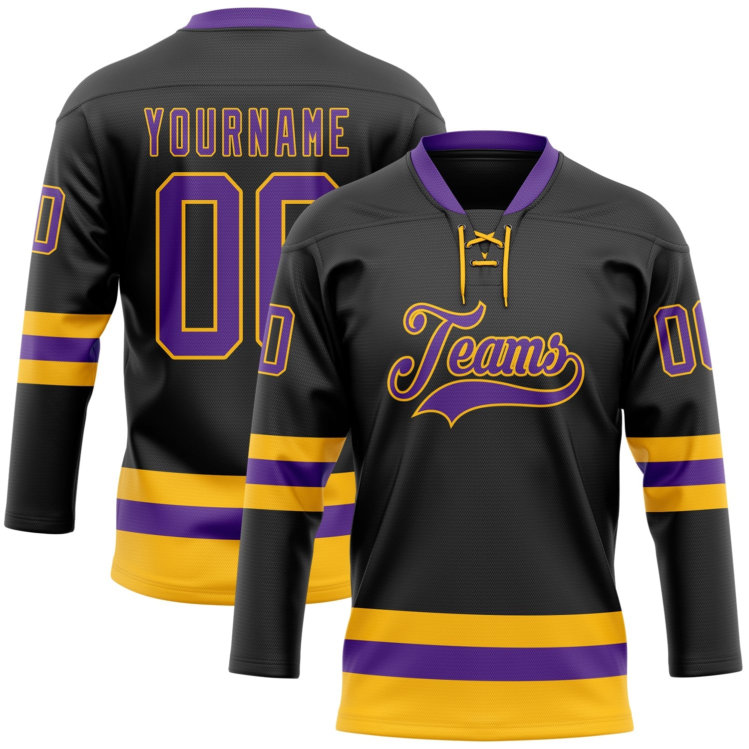 Custom Black Purple-Gold Hockey Lace Neck Jersey - Sky-Custom