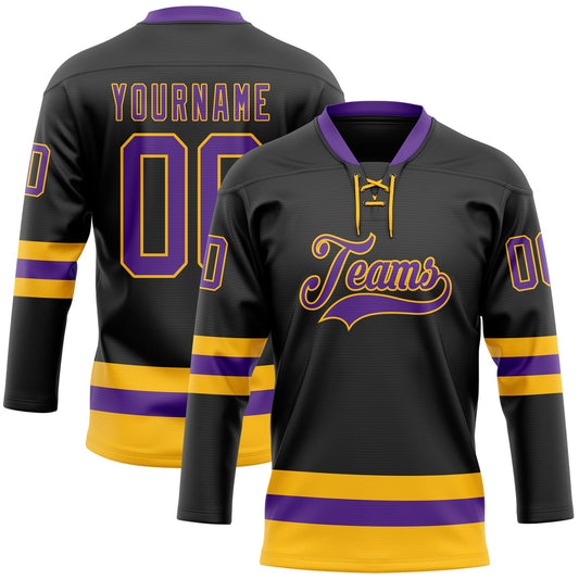 Custom Black Purple-Gold Hockey Lace Neck Jersey - Sky-Custom
