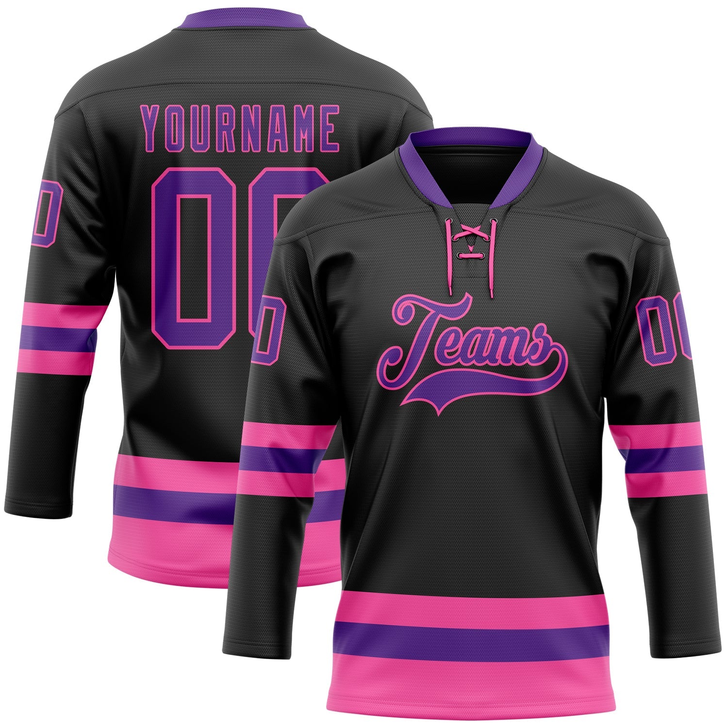 Custom Black Purple-Pink Hockey Lace Neck Jersey - Sky-Custom