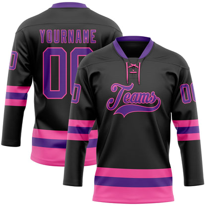 Custom Black Purple-Pink Hockey Lace Neck Jersey - Sky-Custom